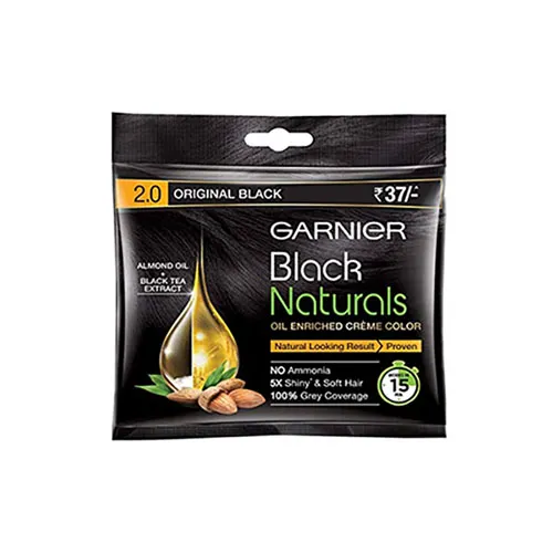 An image of Garnier Black Naturals Creme Hair Color Shade 2 Original Black 
