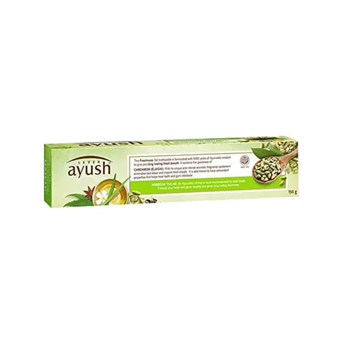 Backside image of Lever Ayush Freshness Gel Cardamom Toothpaste