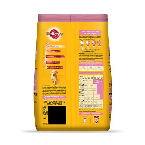 Backside image of Pedigree Puppy Dry Dog Food Food Chicken Milk 1.2kg Pack 